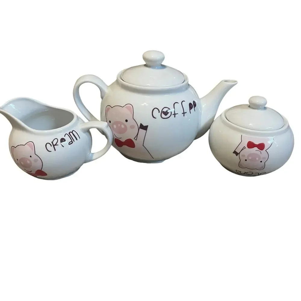 Haus Pig 3 Piece Teapot Set Creamer Sugar